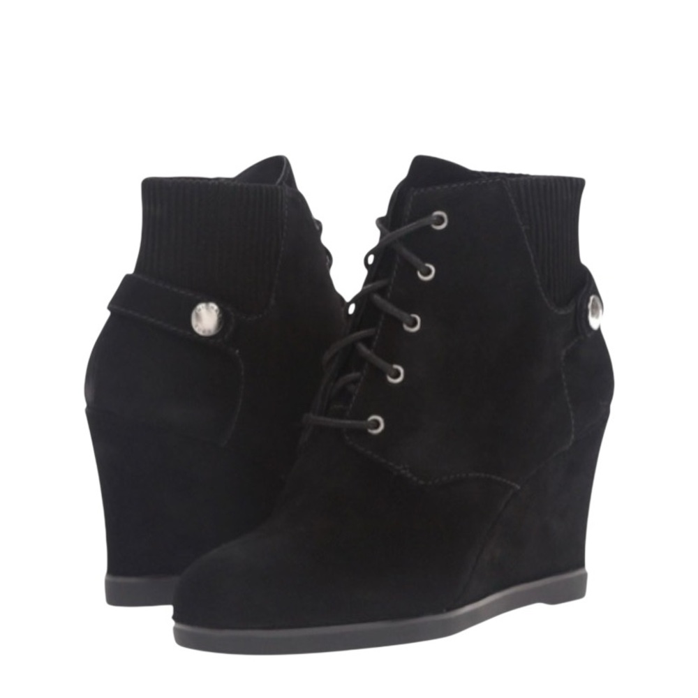 Michael Kors Black Suede Lace Up Carrigan Wedge Boots Size 10